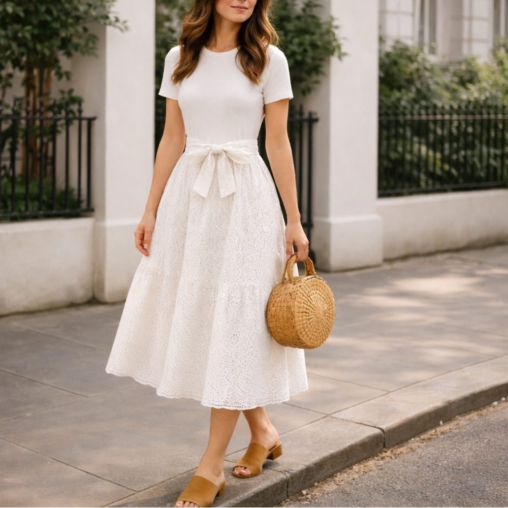 NWT Kate Spade White Mixed Media Cotton Knit Dress Eyelet  $248.  Size XL